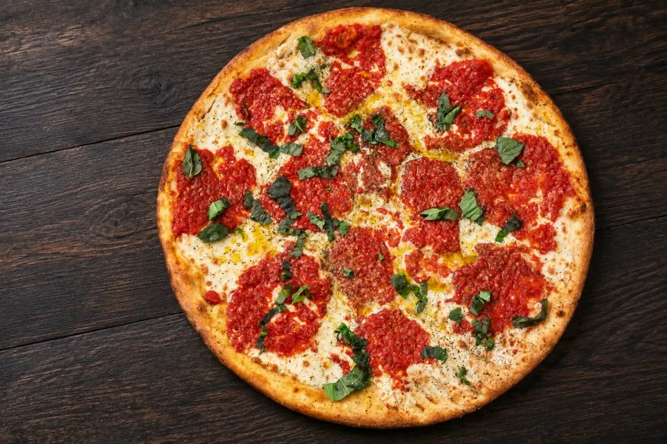 Zio Pepe’s Margarita pizza with fresh mozzarella, tomato sauce and basil